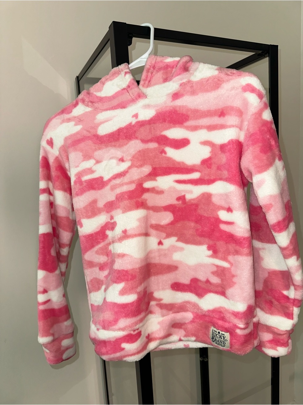 Lucky Brand Pink and White Camo Fleece Hoodie Sz M (10/12)